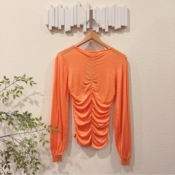 Keepsake the Label Orange Ruched Long Sleeve Cotton Silk Knit Top Size Small NWT - Picture 4 of 5